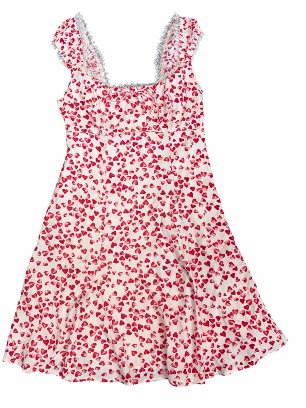 Wild Fable Heart-Print Pink and White Dress With Lace Trim - XS